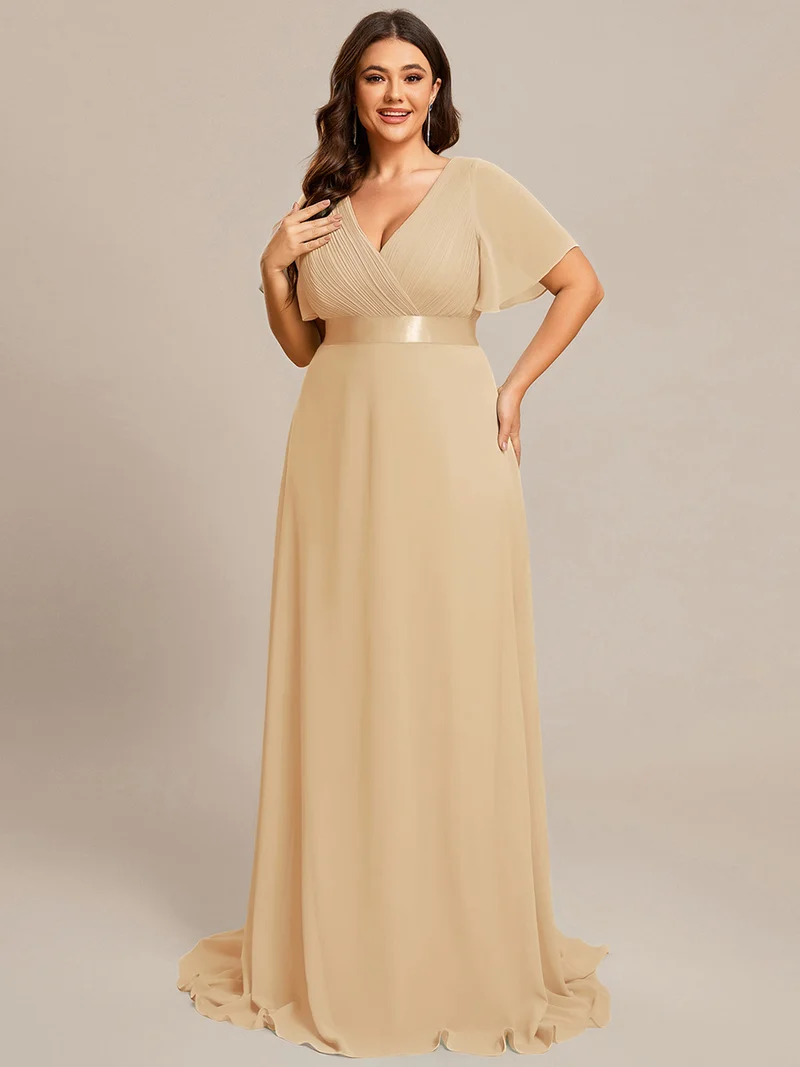 ever MONICA|Robe de soirée en mousseline fluide à manches volantées