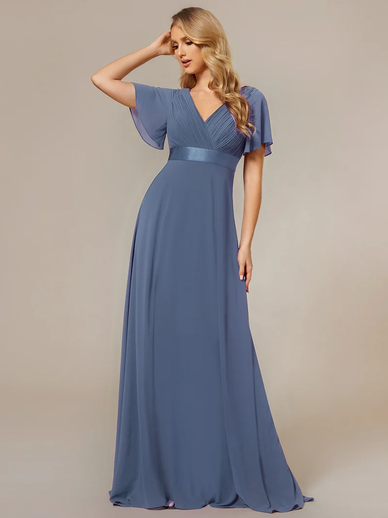 ever MONICA|Robe de soirée en mousseline fluide à manches volantées