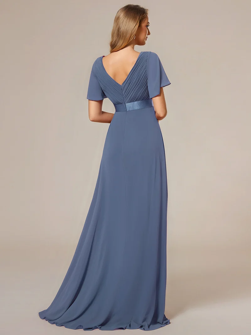 ever MONICA|Robe de soirée en mousseline fluide à manches volantées