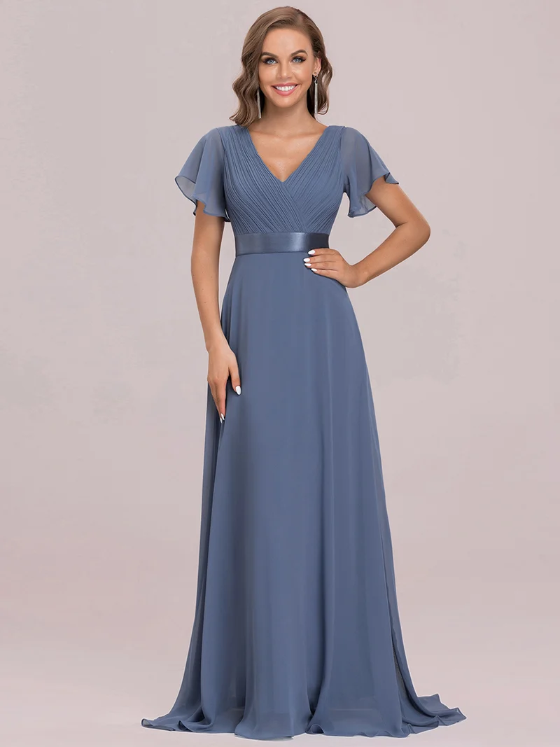 ever MONICA|Robe de soirée en mousseline fluide à manches volantées