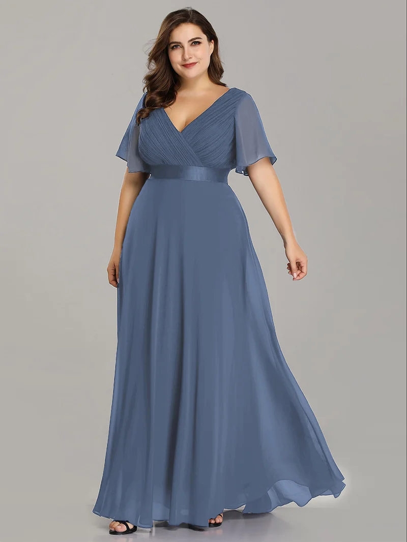 ever MONICA|Robe de soirée en mousseline fluide à manches volantées
