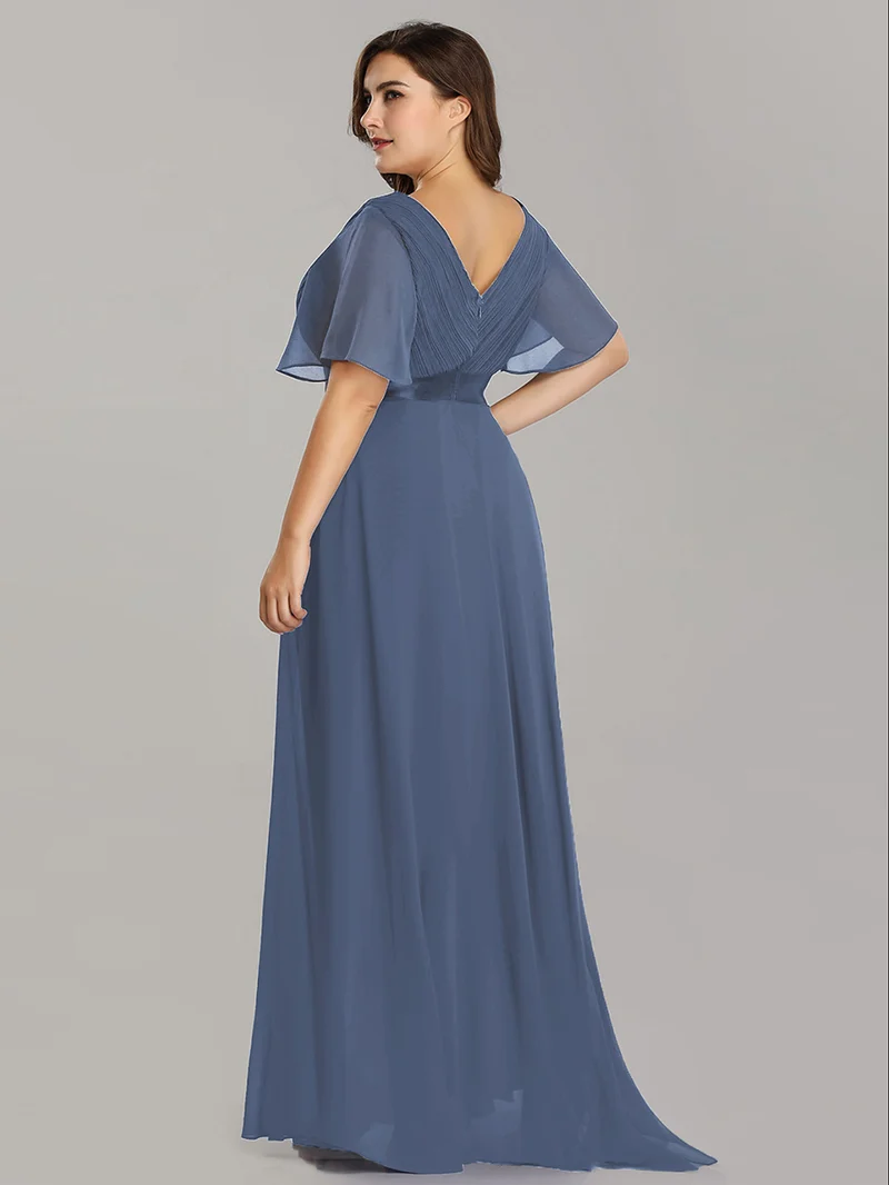 ever MONICA|Robe de soirée en mousseline fluide à manches volantées