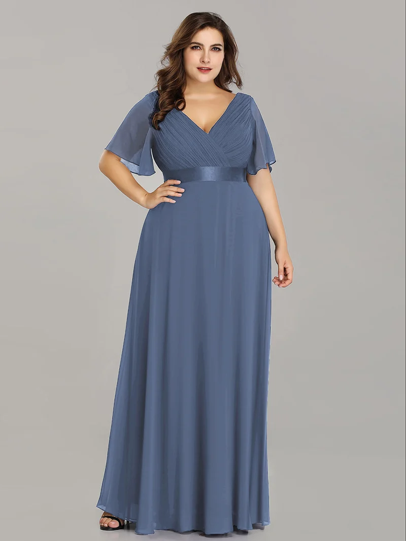 ever MONICA|Robe de soirée en mousseline fluide à manches volantées