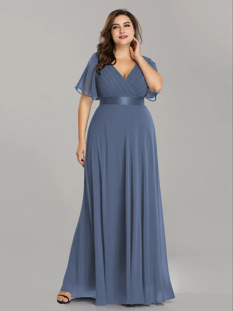 ever MONICA|Robe de soirée en mousseline fluide à manches volantées