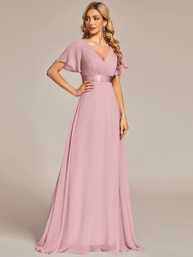 ever MONICA|Robe de soirée en mousseline fluide à manches volantées