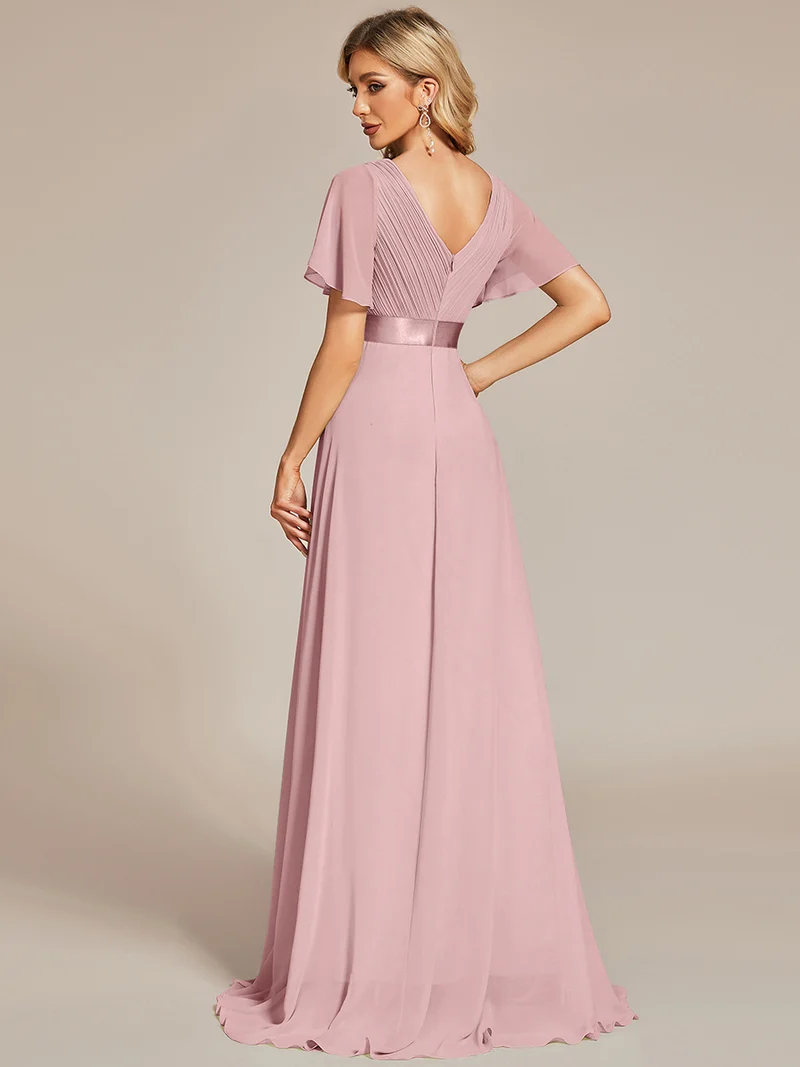 ever MONICA|Robe de soirée en mousseline fluide à manches volantées