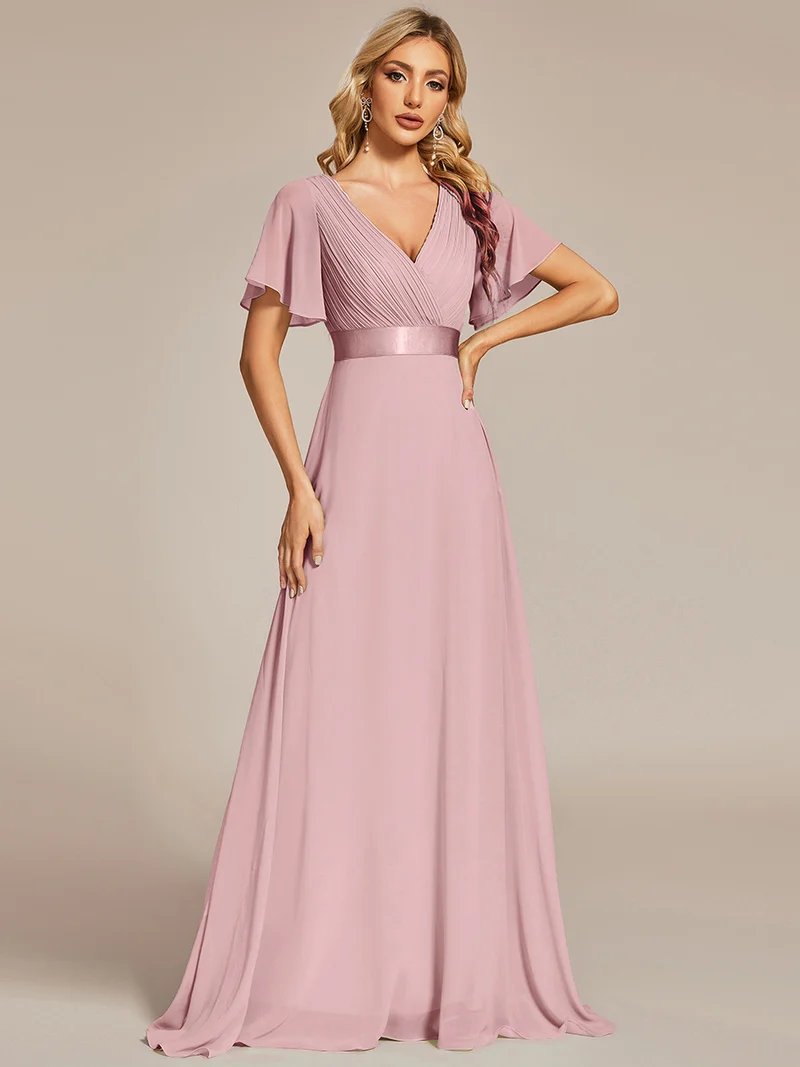 ever MONICA|Robe de soirée en mousseline fluide à manches volantées