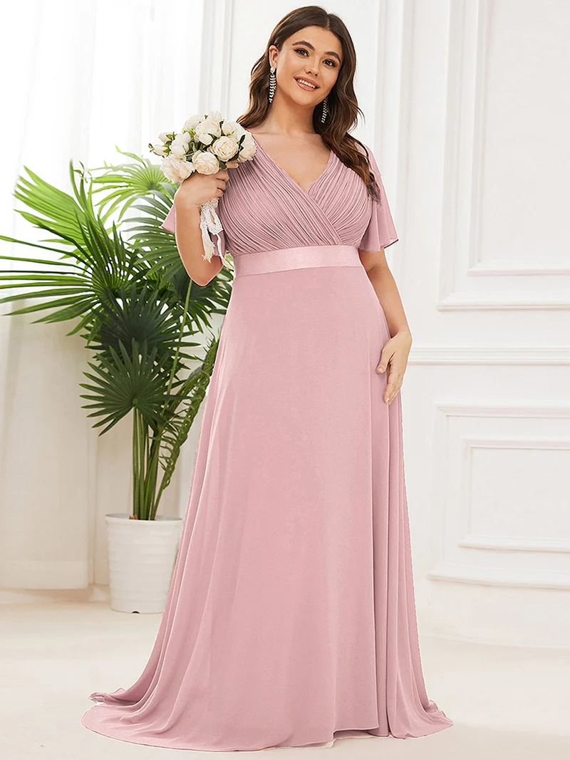 ever MONICA|Robe de soirée en mousseline fluide à manches volantées
