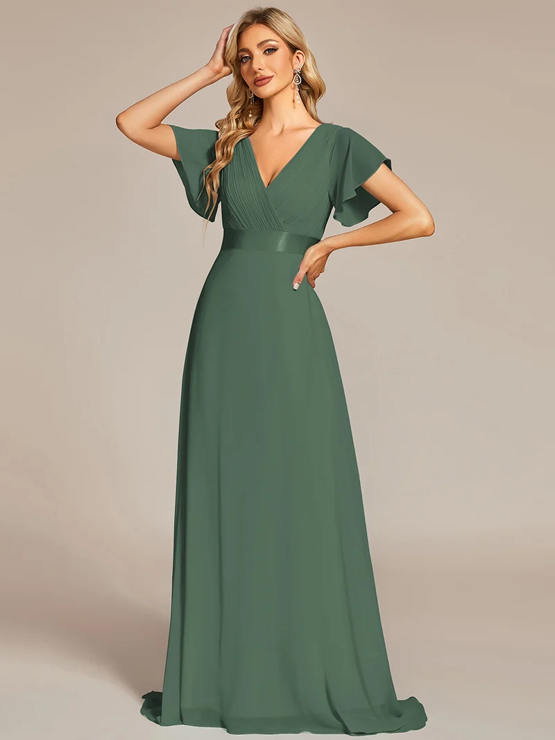 ever MONICA|Robe de soirée en mousseline fluide à manches volantées