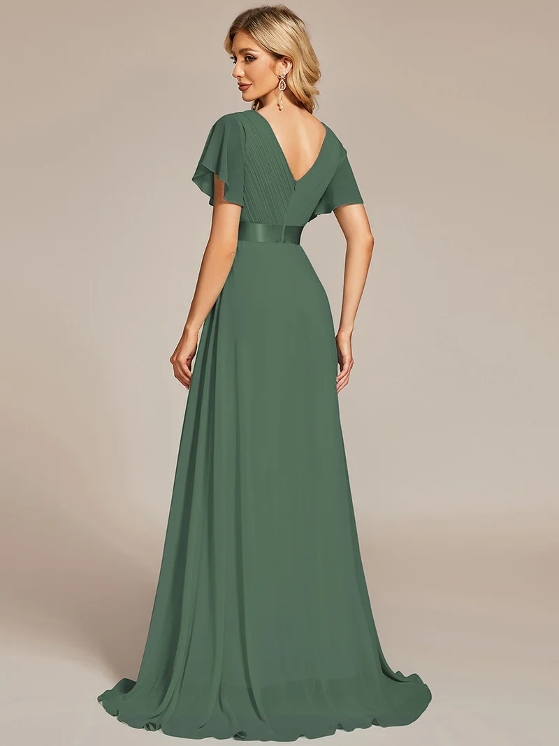 ever MONICA|Robe de soirée en mousseline fluide à manches volantées