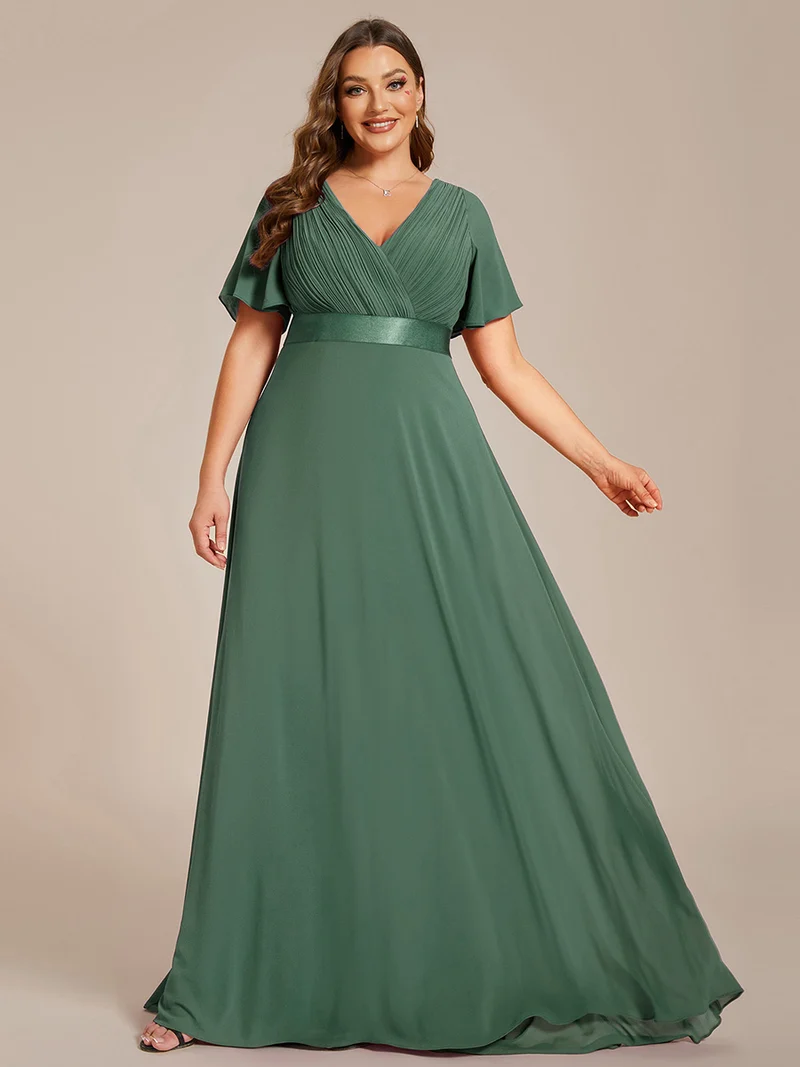 ever MONICA|Robe de soirée en mousseline fluide à manches volantées