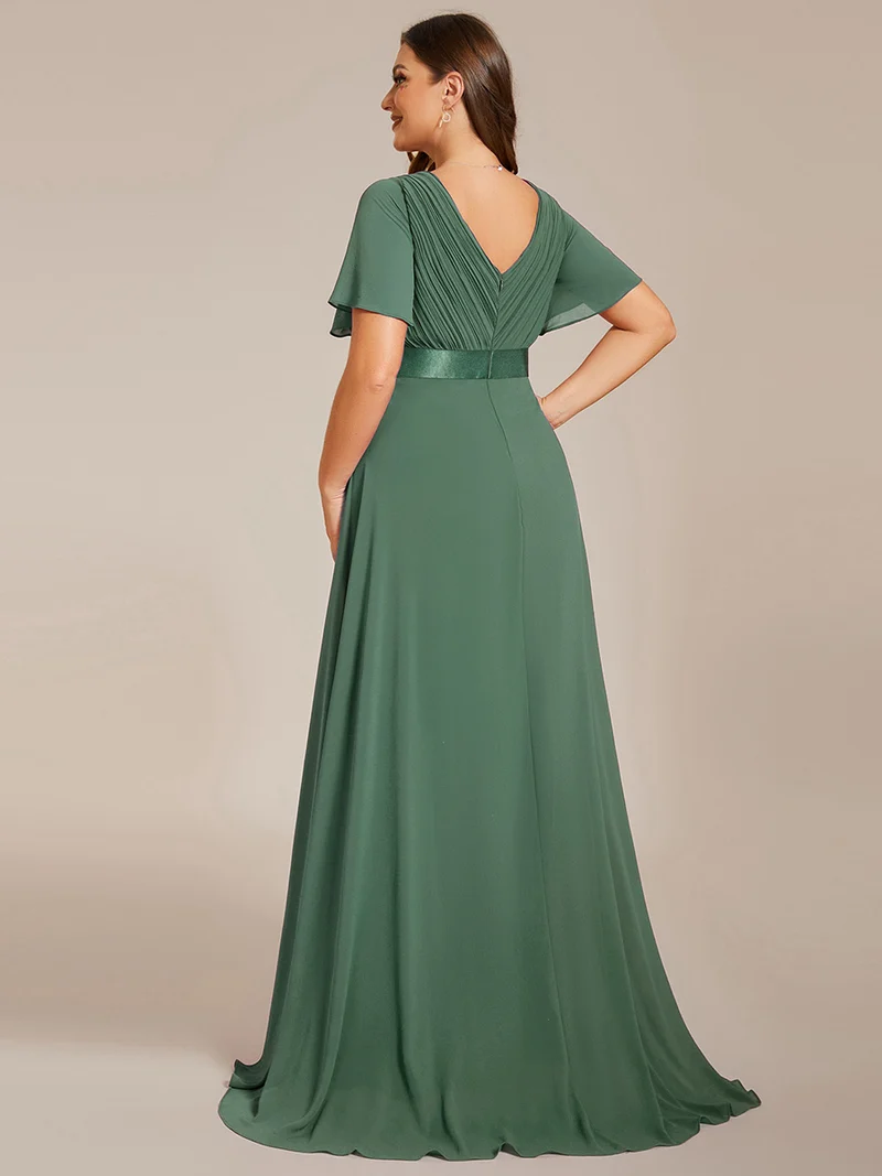 ever MONICA|Robe de soirée en mousseline fluide à manches volantées