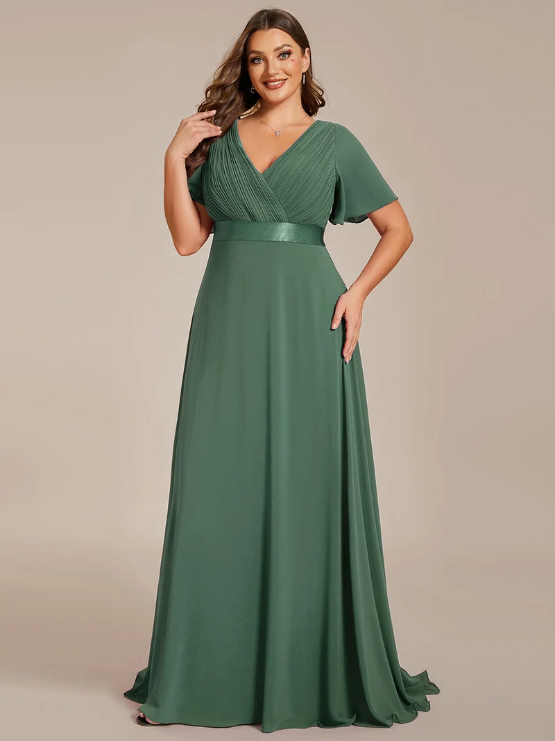 ever MONICA|Robe de soirée en mousseline fluide à manches volantées