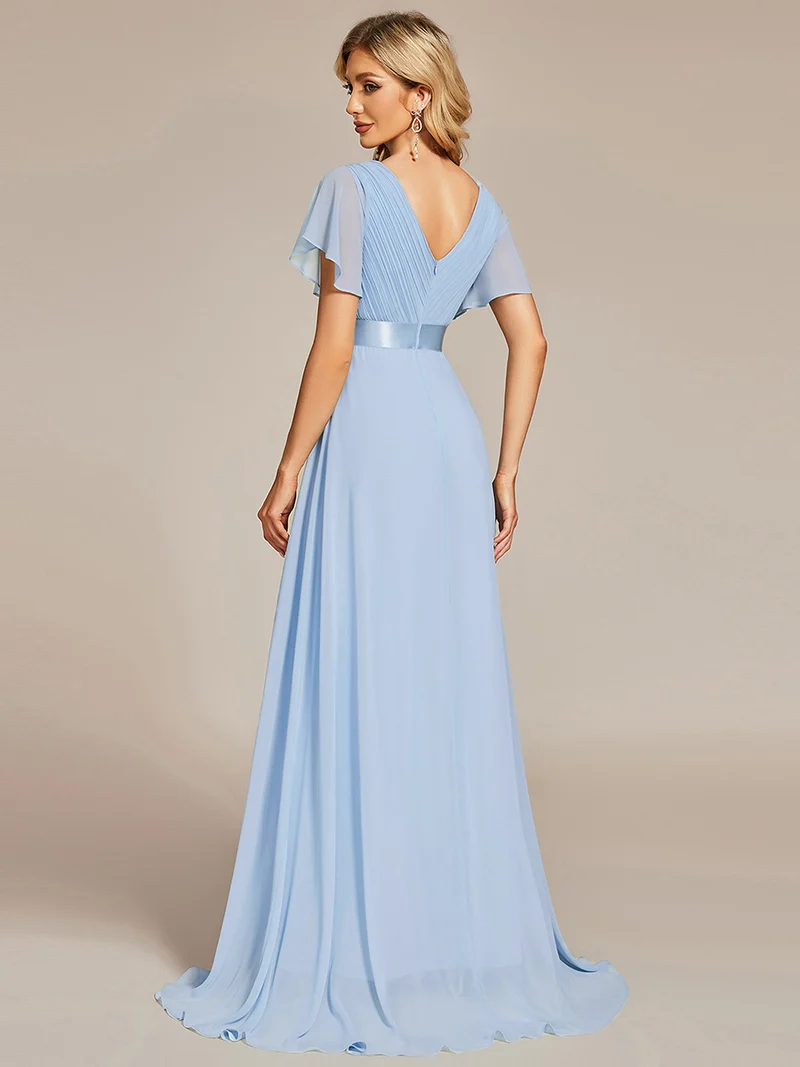 ever MONICA|Robe de soirée en mousseline fluide à manches volantées