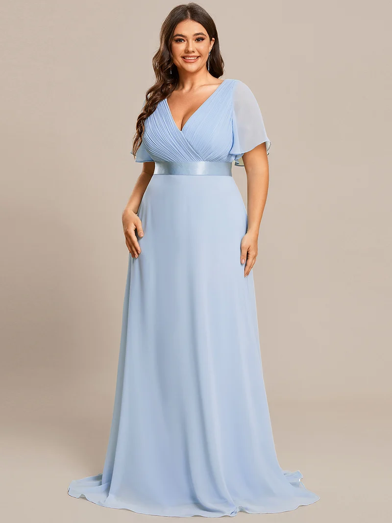 ever MONICA|Robe de soirée en mousseline fluide à manches volantées