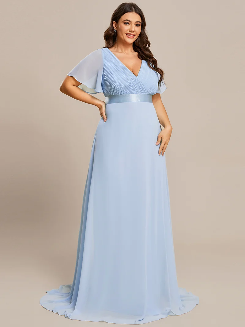 ever MONICA|Robe de soirée en mousseline fluide à manches volantées