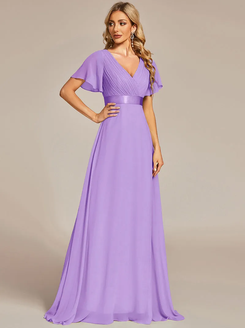 ever MONICA|Robe de soirée en mousseline fluide à manches volantées
