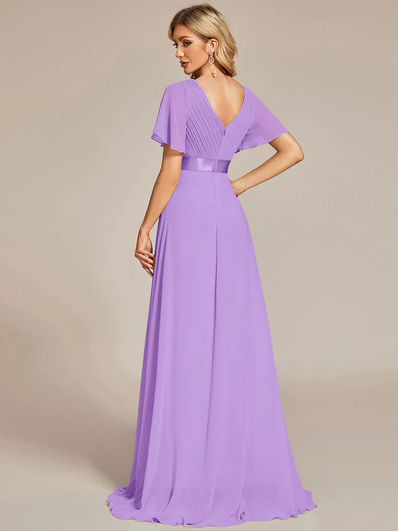 ever MONICA|Robe de soirée en mousseline fluide à manches volantées