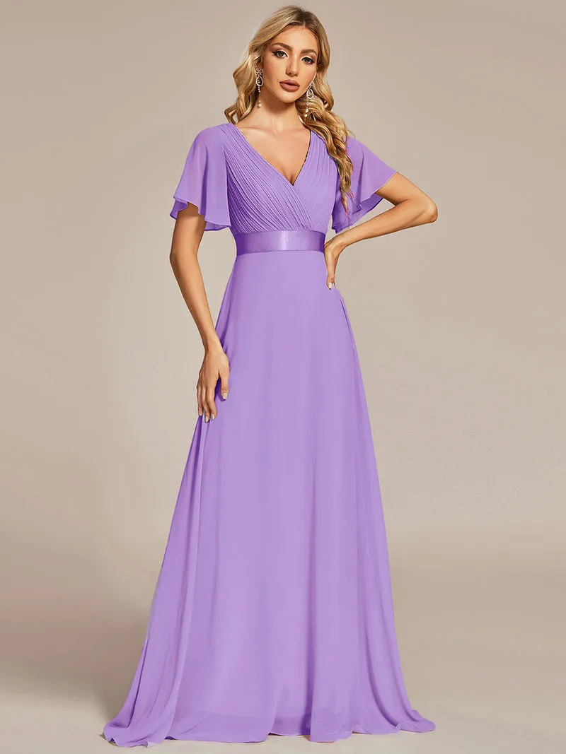 ever MONICA|Robe de soirée en mousseline fluide à manches volantées