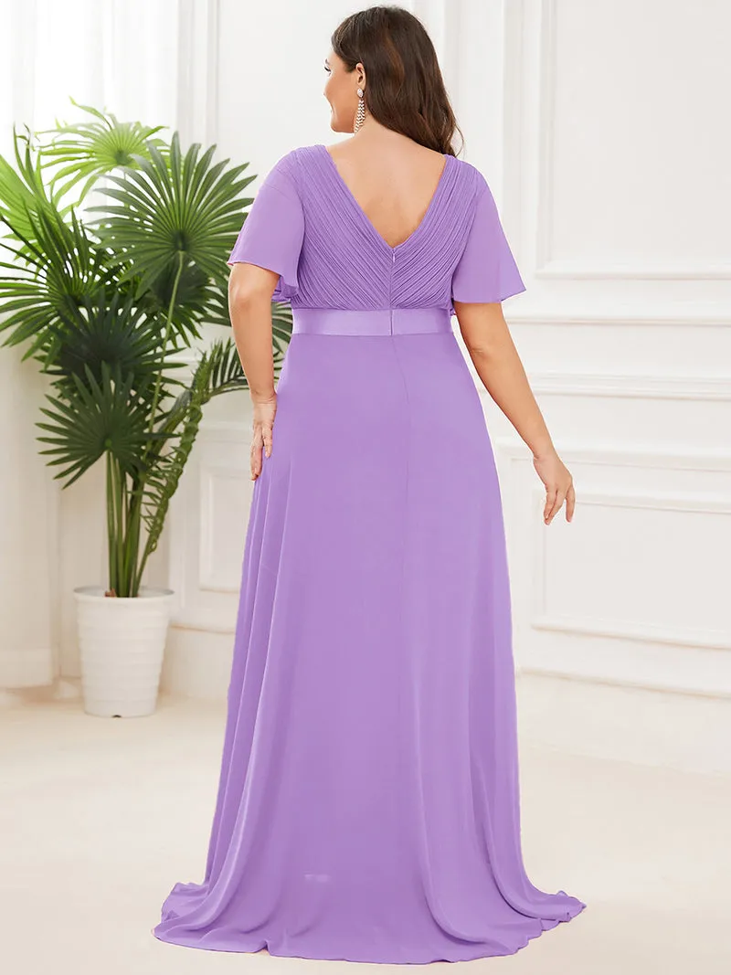 ever MONICA|Robe de soirée en mousseline fluide à manches volantées