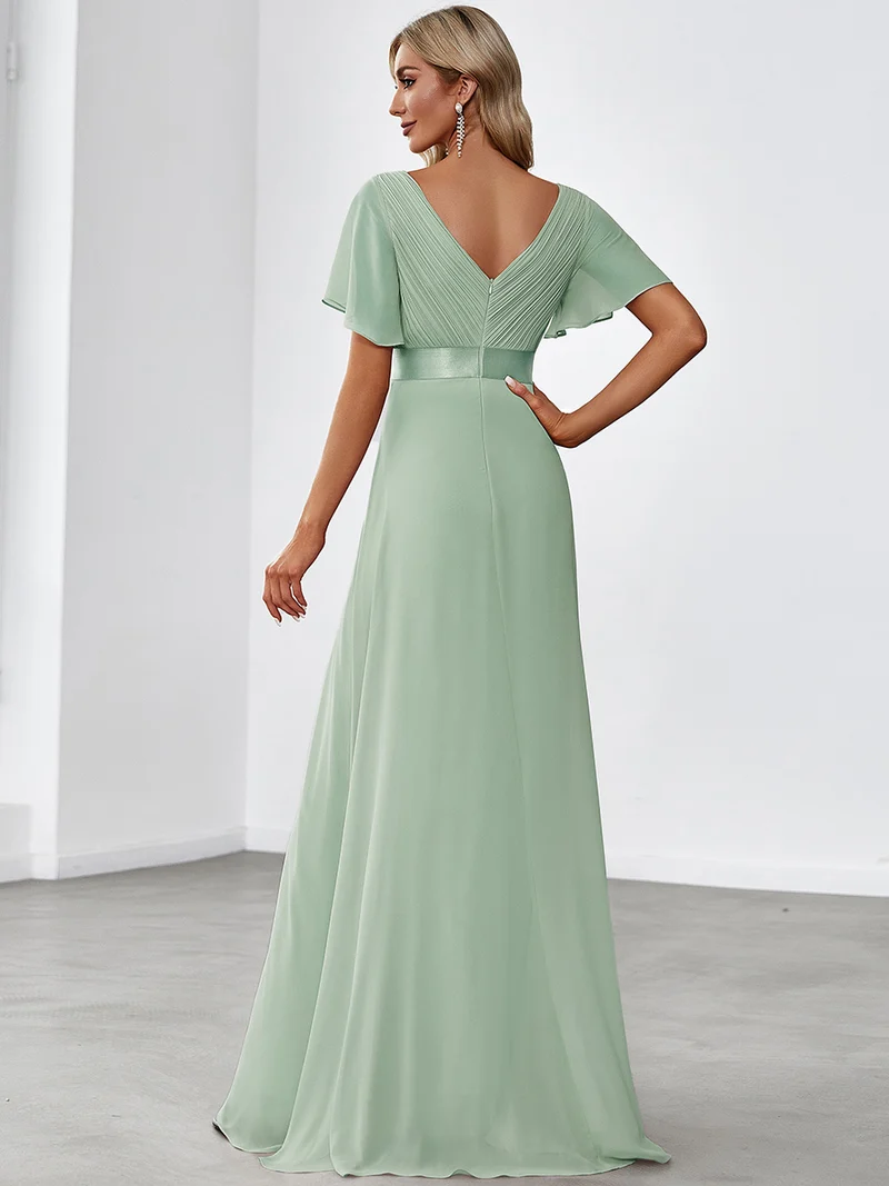ever MONICA|Robe de soirée en mousseline fluide à manches volantées