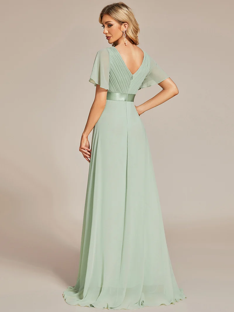 ever MONICA|Robe de soirée en mousseline fluide à manches volantées