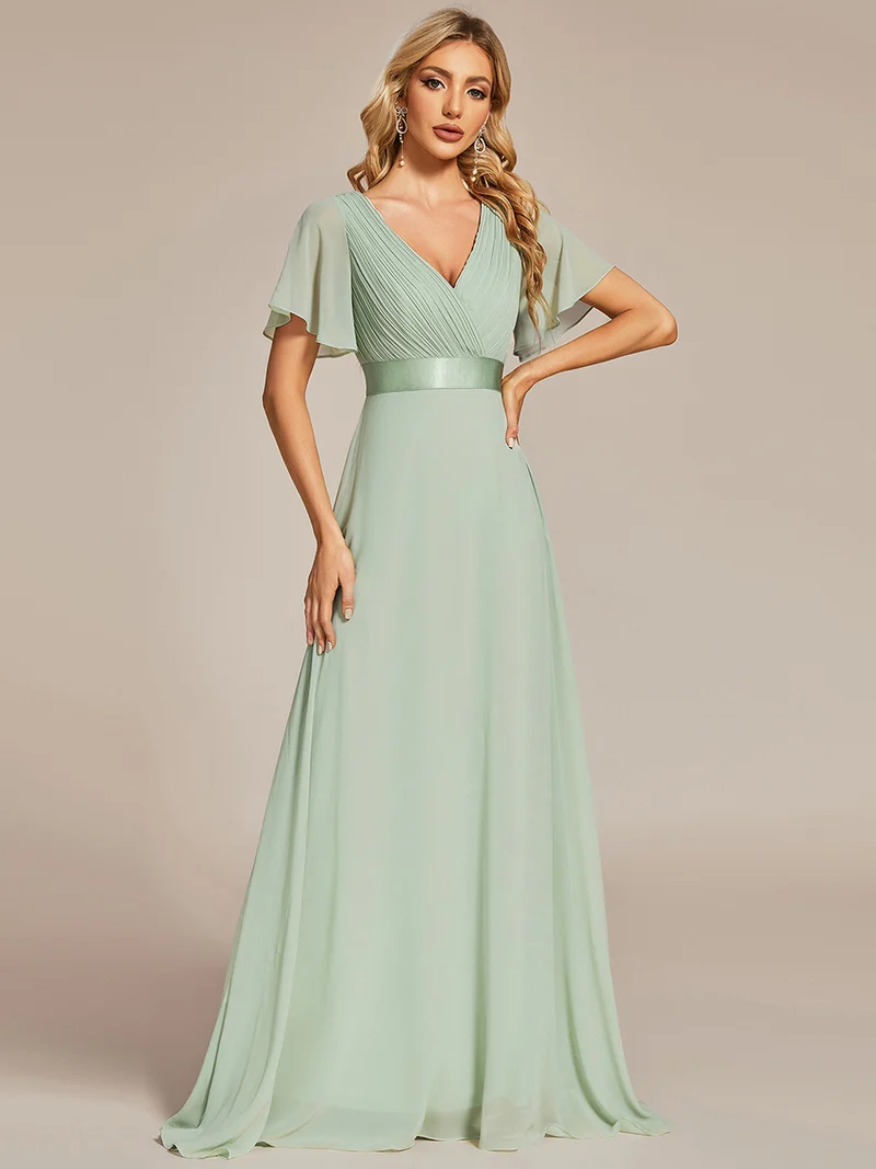 ever MONICA|Robe de soirée en mousseline fluide à manches volantées