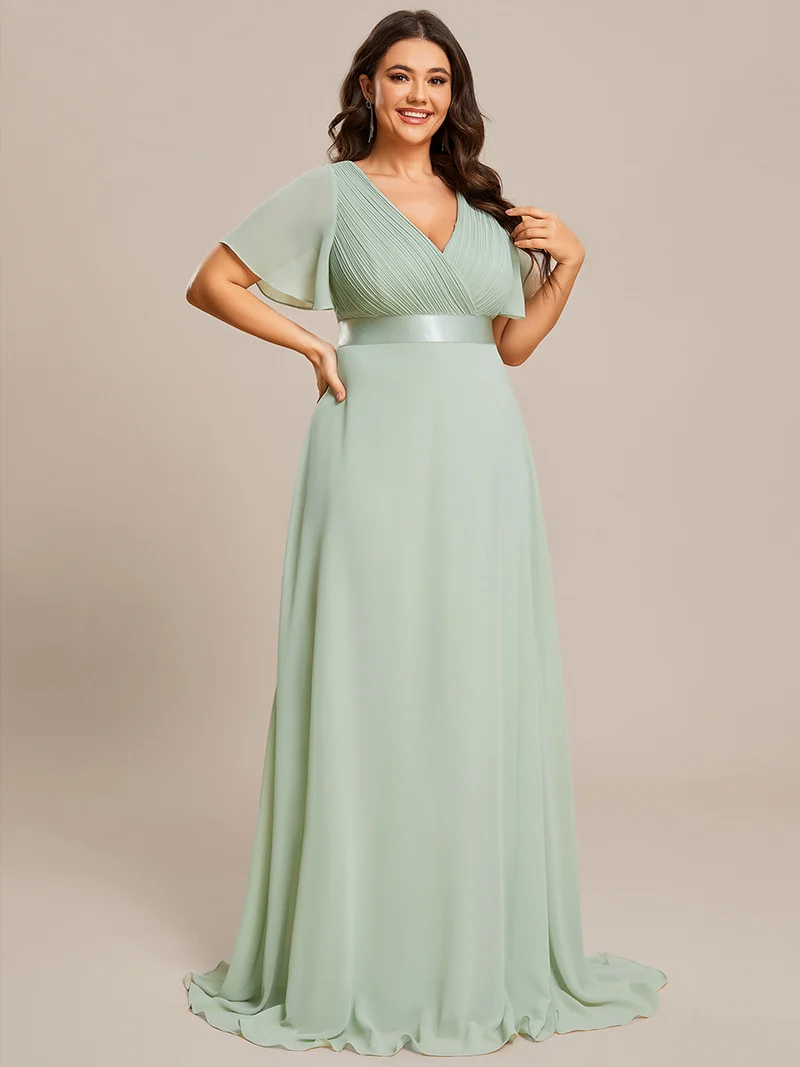 ever MONICA|Robe de soirée en mousseline fluide à manches volantées