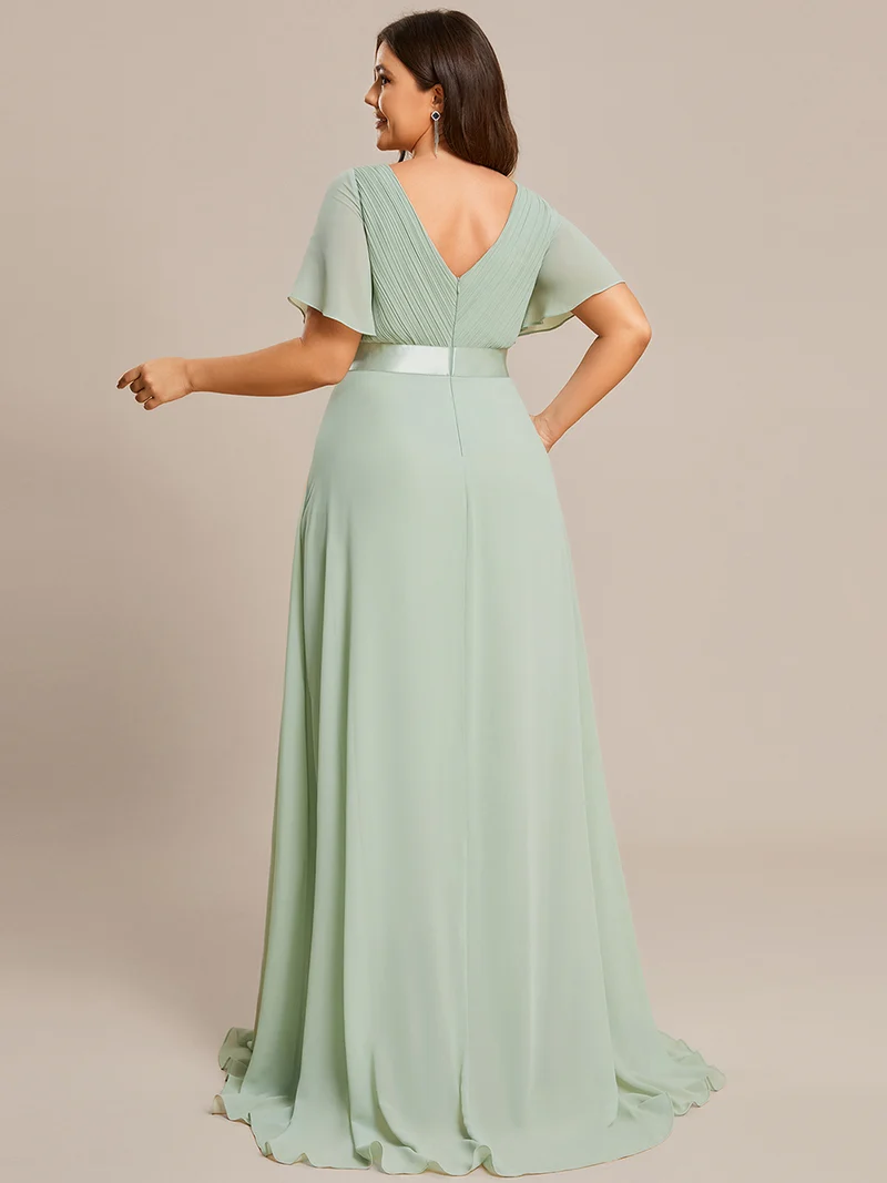 ever MONICA|Robe de soirée en mousseline fluide à manches volantées