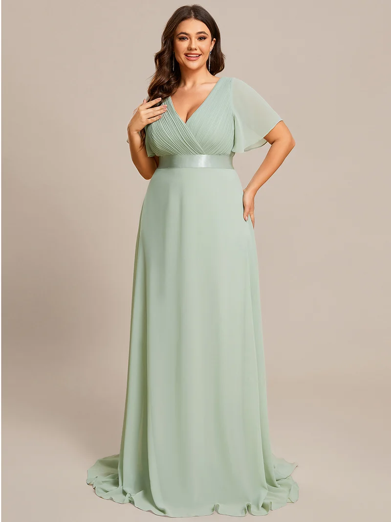 ever MONICA|Robe de soirée en mousseline fluide à manches volantées