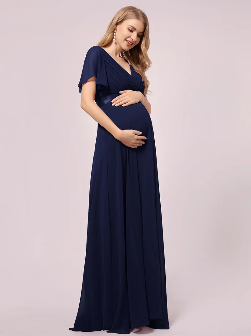 ever MONICA|Robe de soirée en mousseline fluide à manches volantées