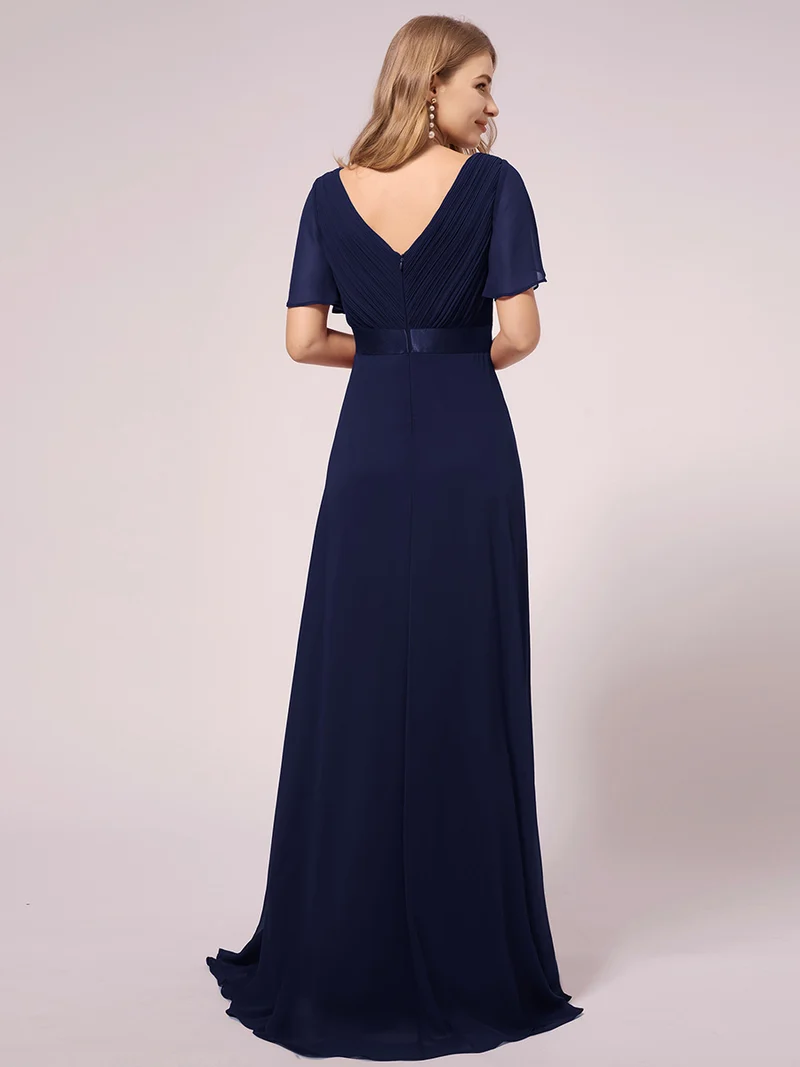 ever MONICA|Robe de soirée en mousseline fluide à manches volantées