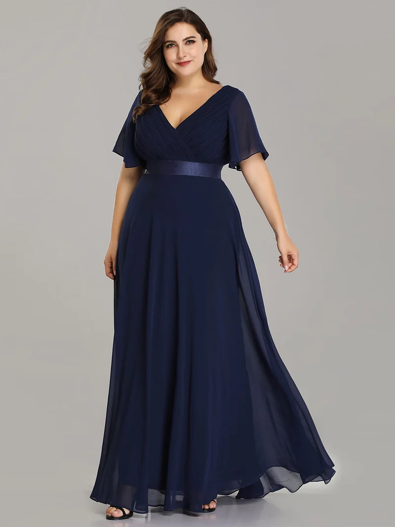 ever MONICA|Robe de soirée en mousseline fluide à manches volantées