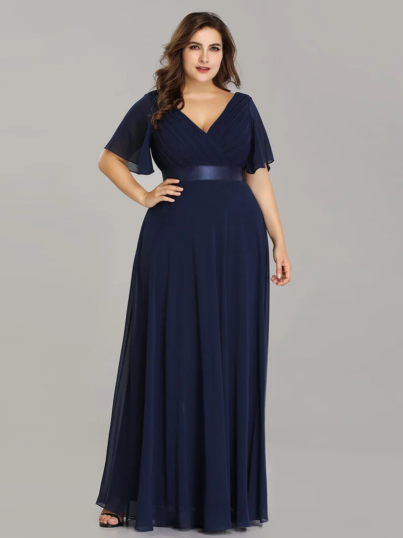 ever MONICA|Robe de soirée en mousseline fluide à manches volantées