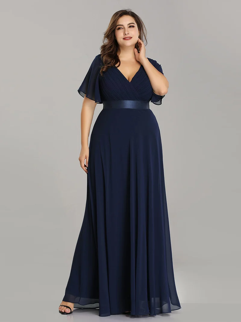ever MONICA|Robe de soirée en mousseline fluide à manches volantées