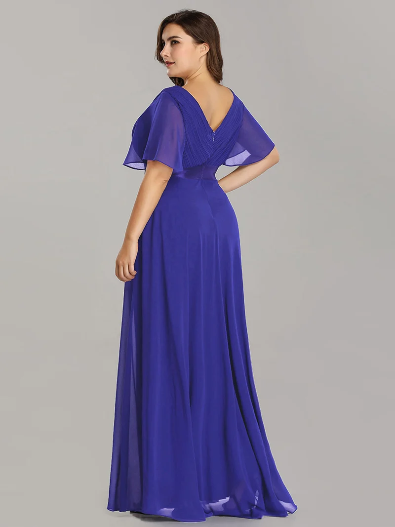 ever MONICA|Robe de soirée en mousseline fluide à manches volantées