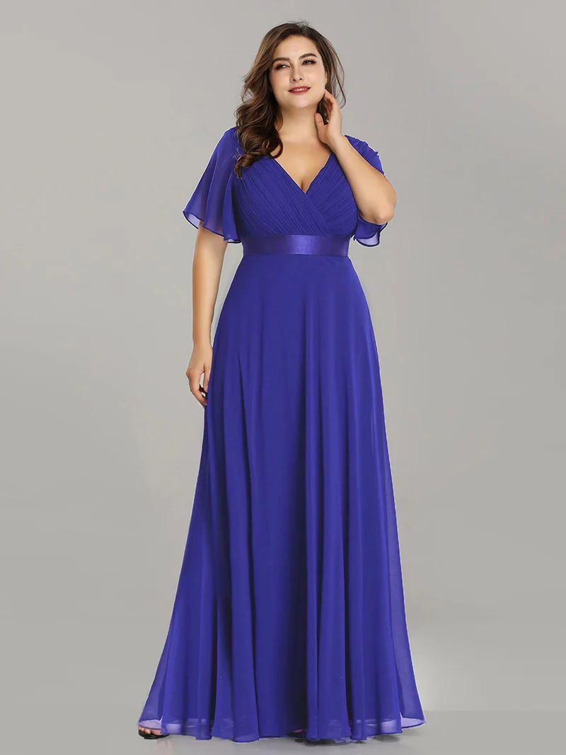 ever MONICA|Robe de soirée en mousseline fluide à manches volantées