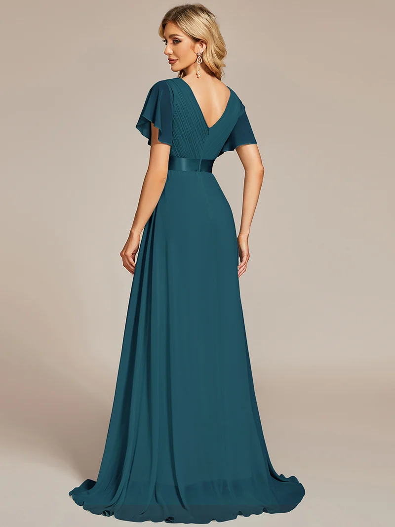 ever MONICA|Robe de soirée en mousseline fluide à manches volantées