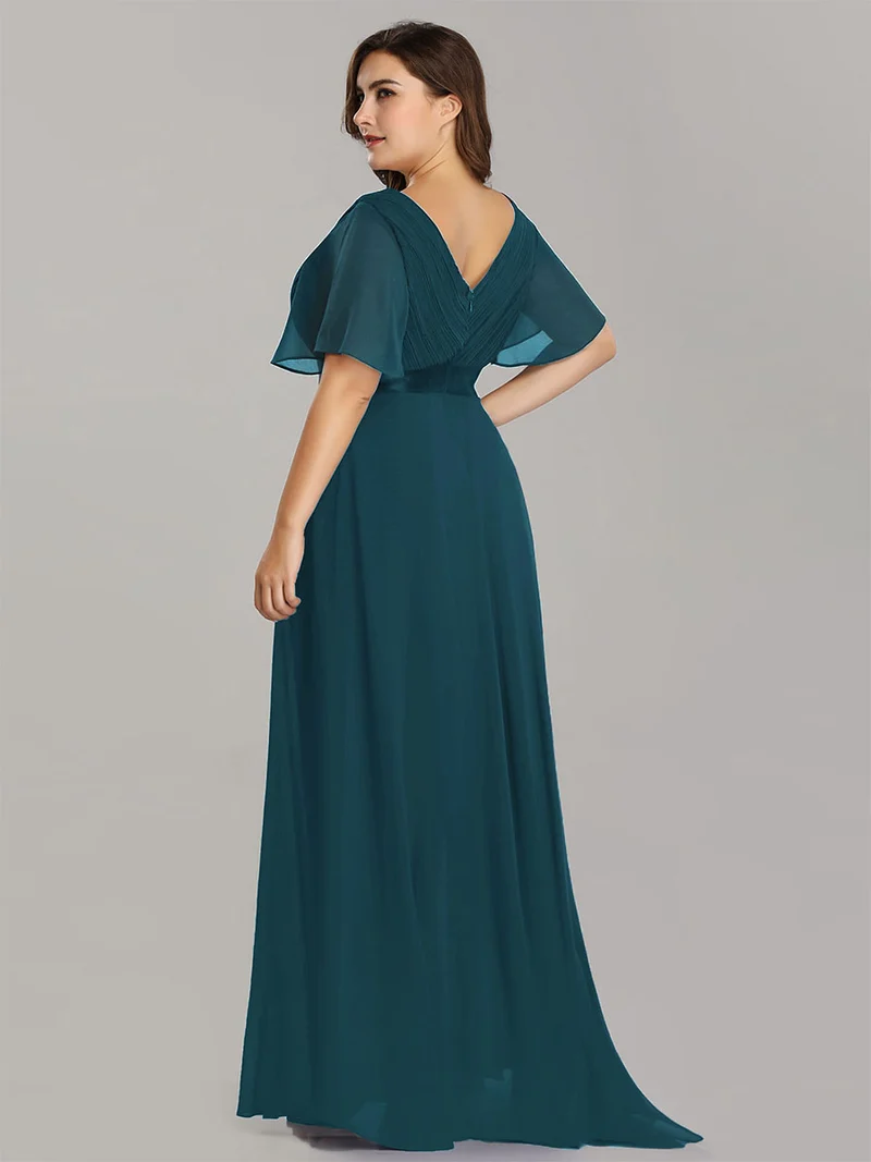 ever MONICA|Robe de soirée en mousseline fluide à manches volantées