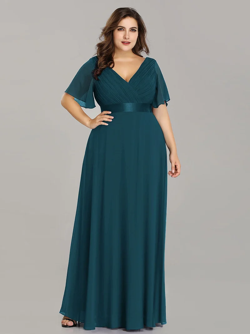 ever MONICA|Robe de soirée en mousseline fluide à manches volantées