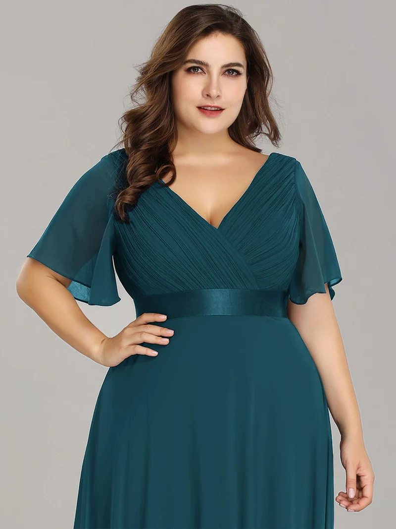 ever MONICA|Robe de soirée en mousseline fluide à manches volantées
