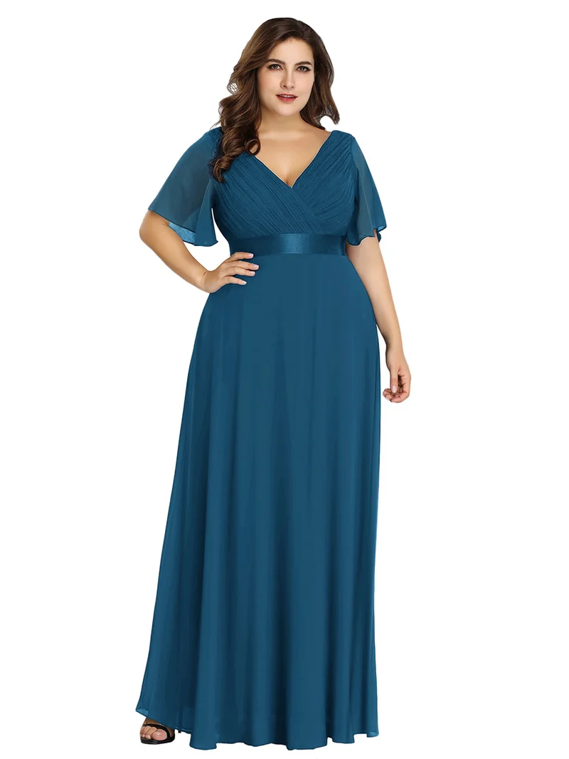 ever MONICA|Robe de soirée en mousseline fluide à manches volantées