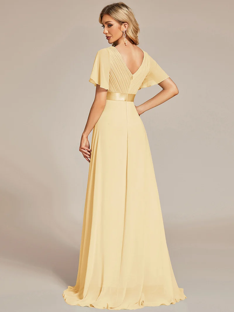 ever MONICA|Robe de soirée en mousseline fluide à manches volantées