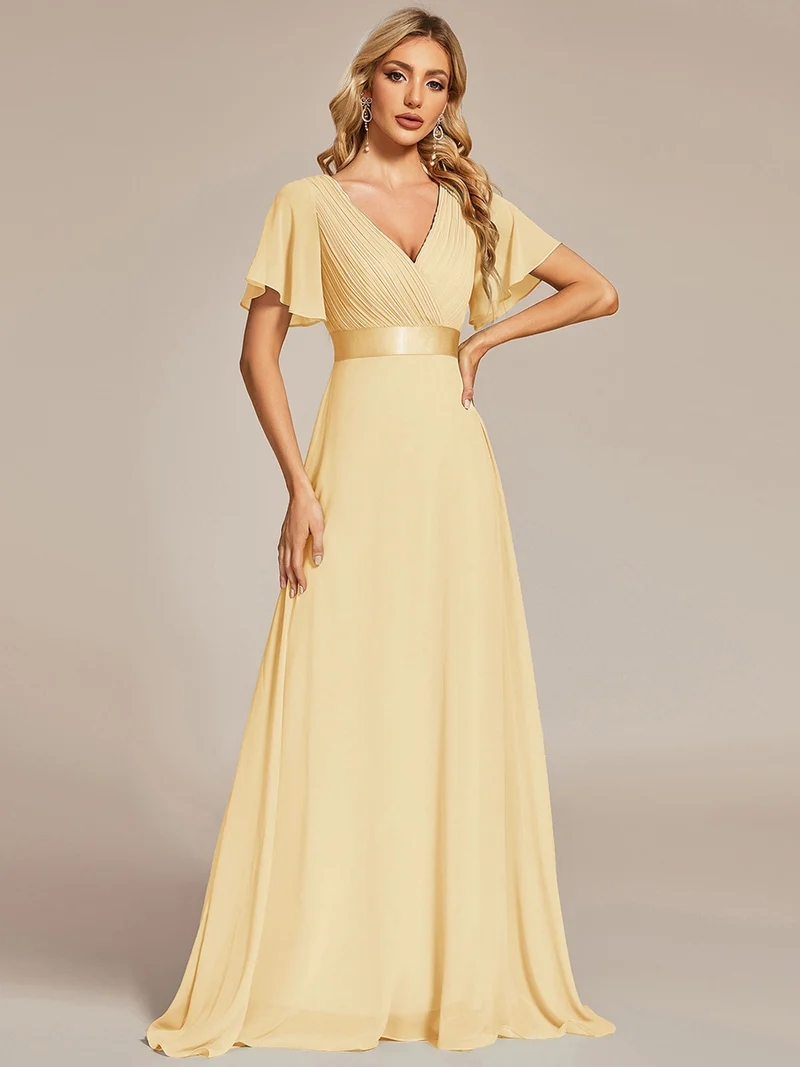 ever MONICA|Robe de soirée en mousseline fluide à manches volantées