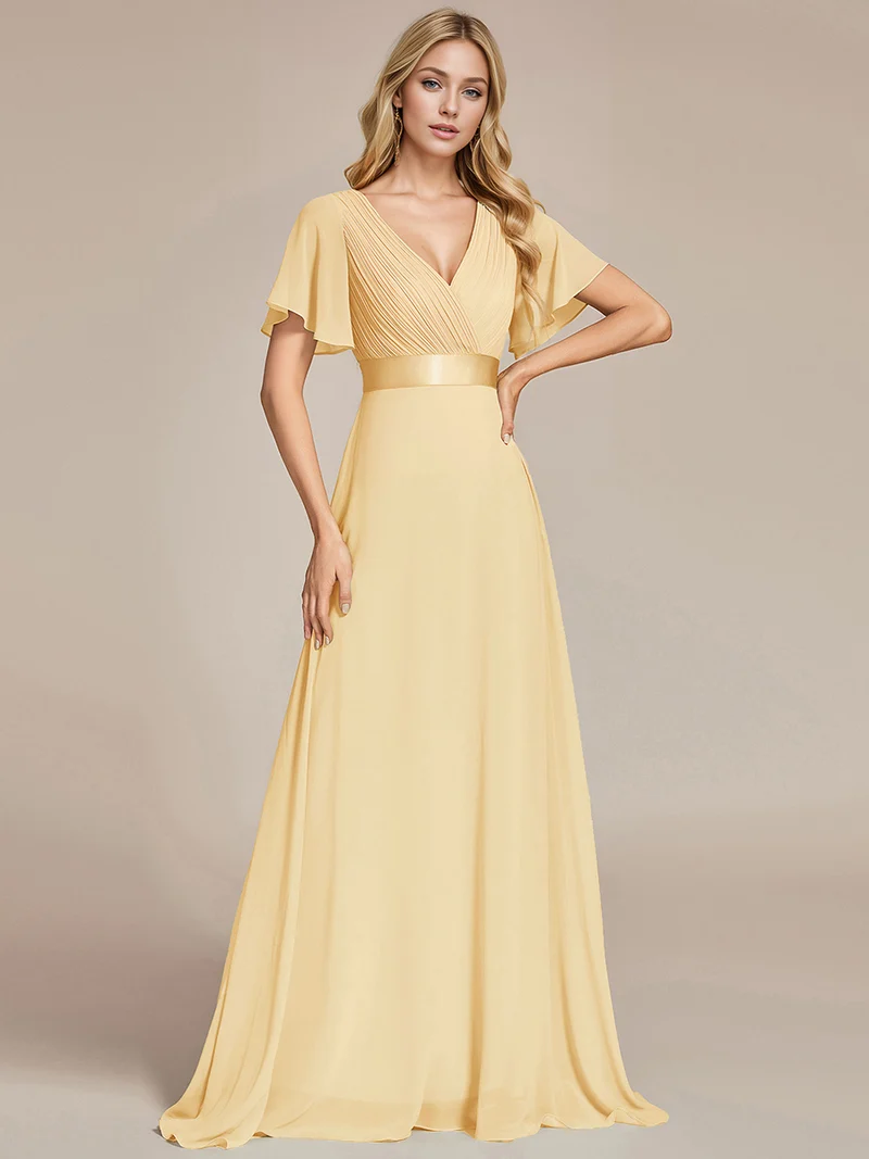 ever MONICA|Robe de soirée en mousseline fluide à manches volantées
