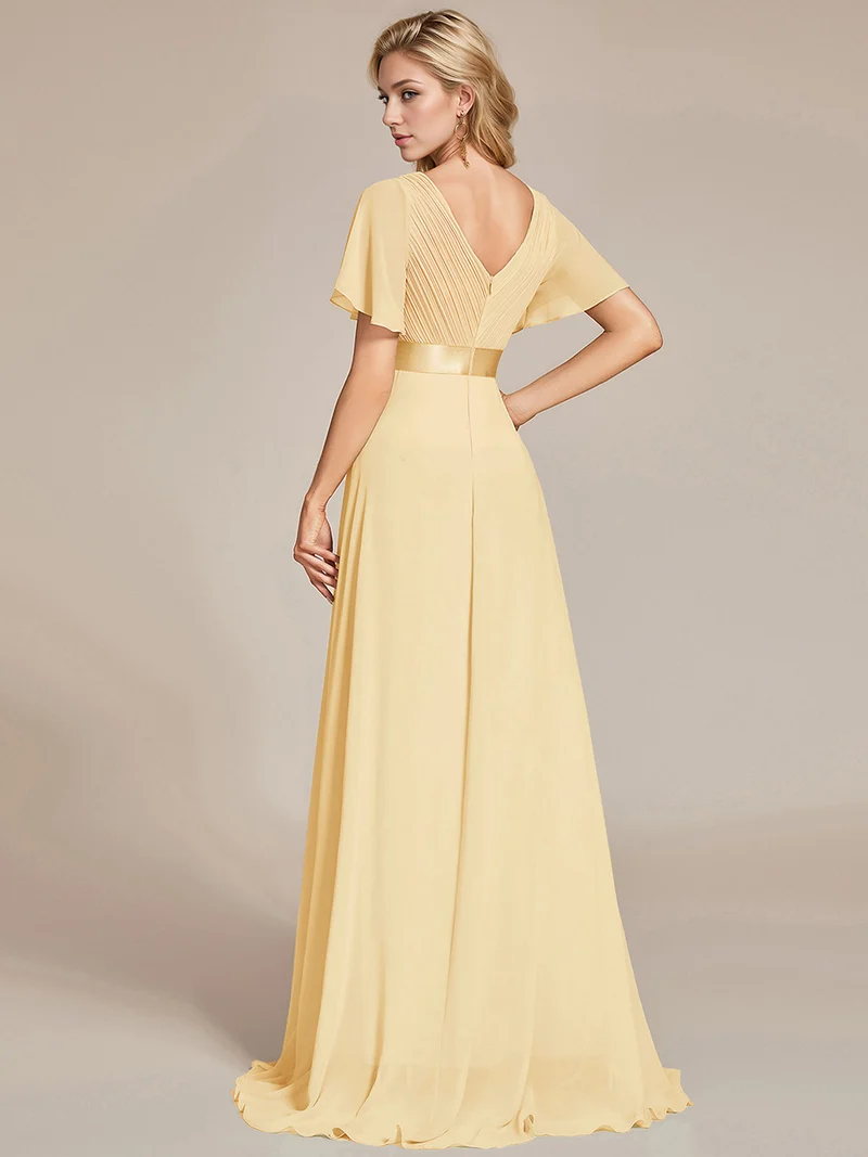 ever MONICA|Robe de soirée en mousseline fluide à manches volantées