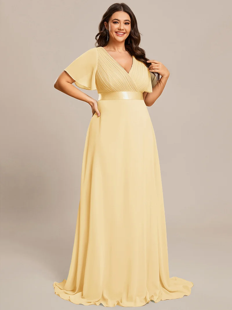 ever MONICA|Robe de soirée en mousseline fluide à manches volantées