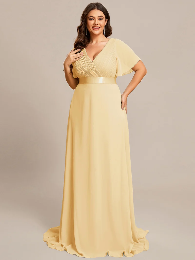 ever MONICA|Robe de soirée en mousseline fluide à manches volantées