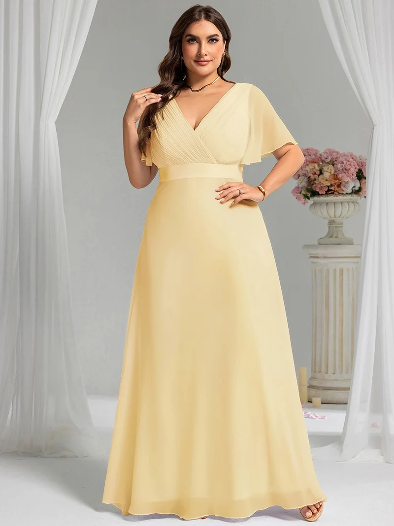 ever MONICA|Robe de soirée en mousseline fluide à manches volantées