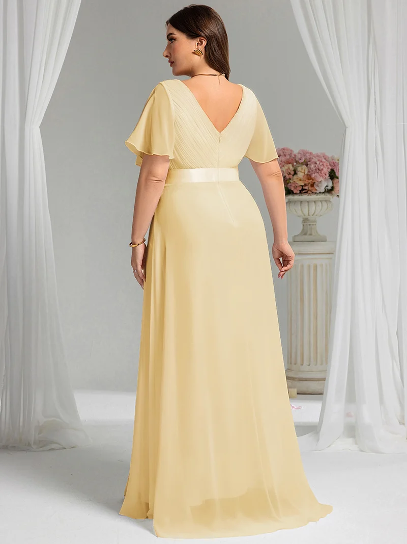 ever MONICA|Robe de soirée en mousseline fluide à manches volantées